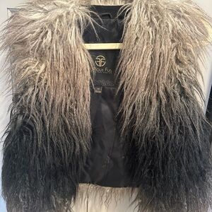 Furious Fur Women's Black and Gray Vest shaggy size small vegan faux